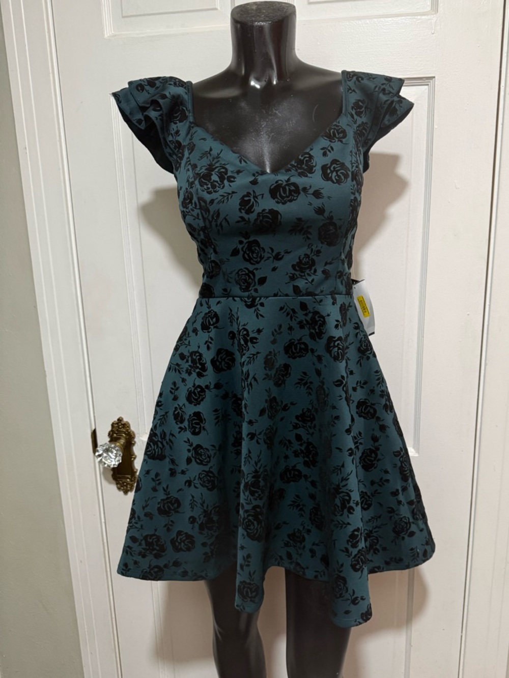 New Dark Green Demask Black Prom Homecoming Formal Pageant Dress Size 9